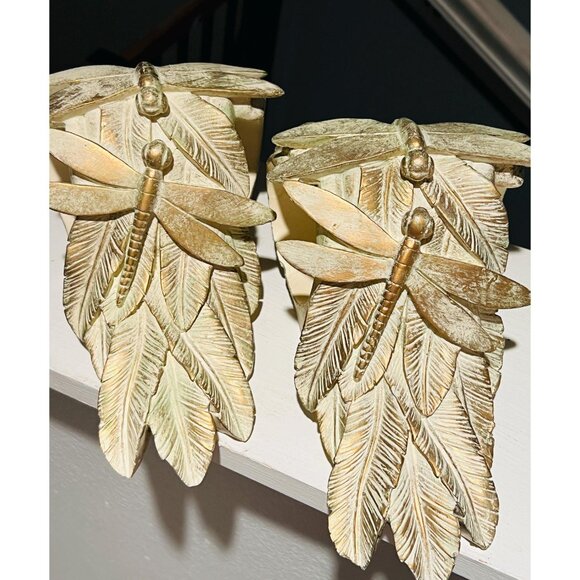 Dragonfly Leaf Wall Sconces – Resin Candle Holders, Rustic Nature-Inspired - Picture 6 of 8